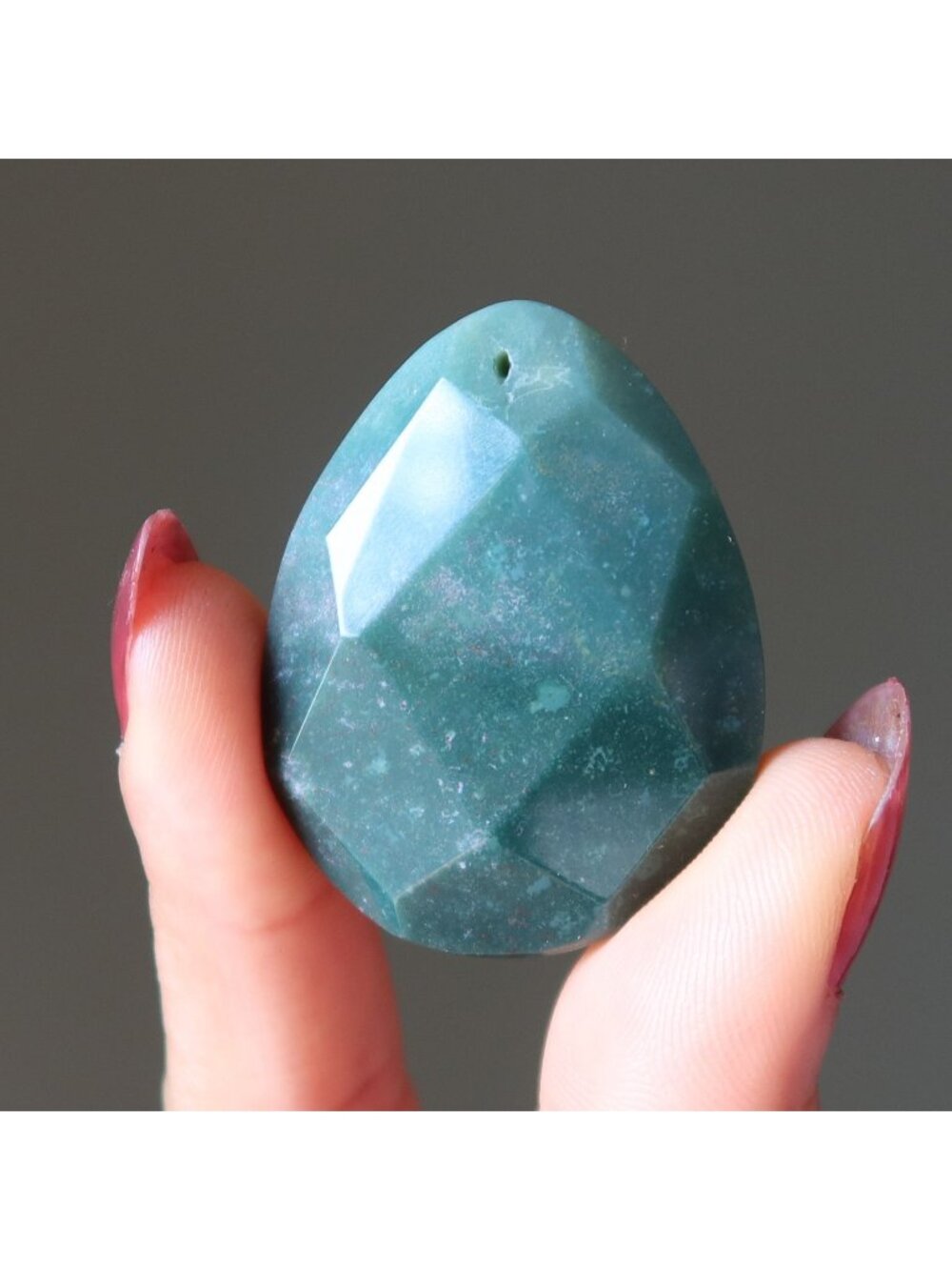 Bloodstone Focal Pendant Faceted Green Gemstone Drilled Pear Charm